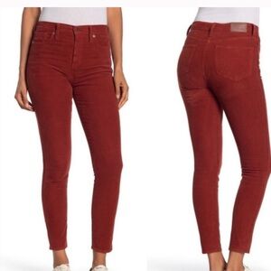 Madewell 10" High Rise Skinny Corduroy Jeans Burnt Orange women's